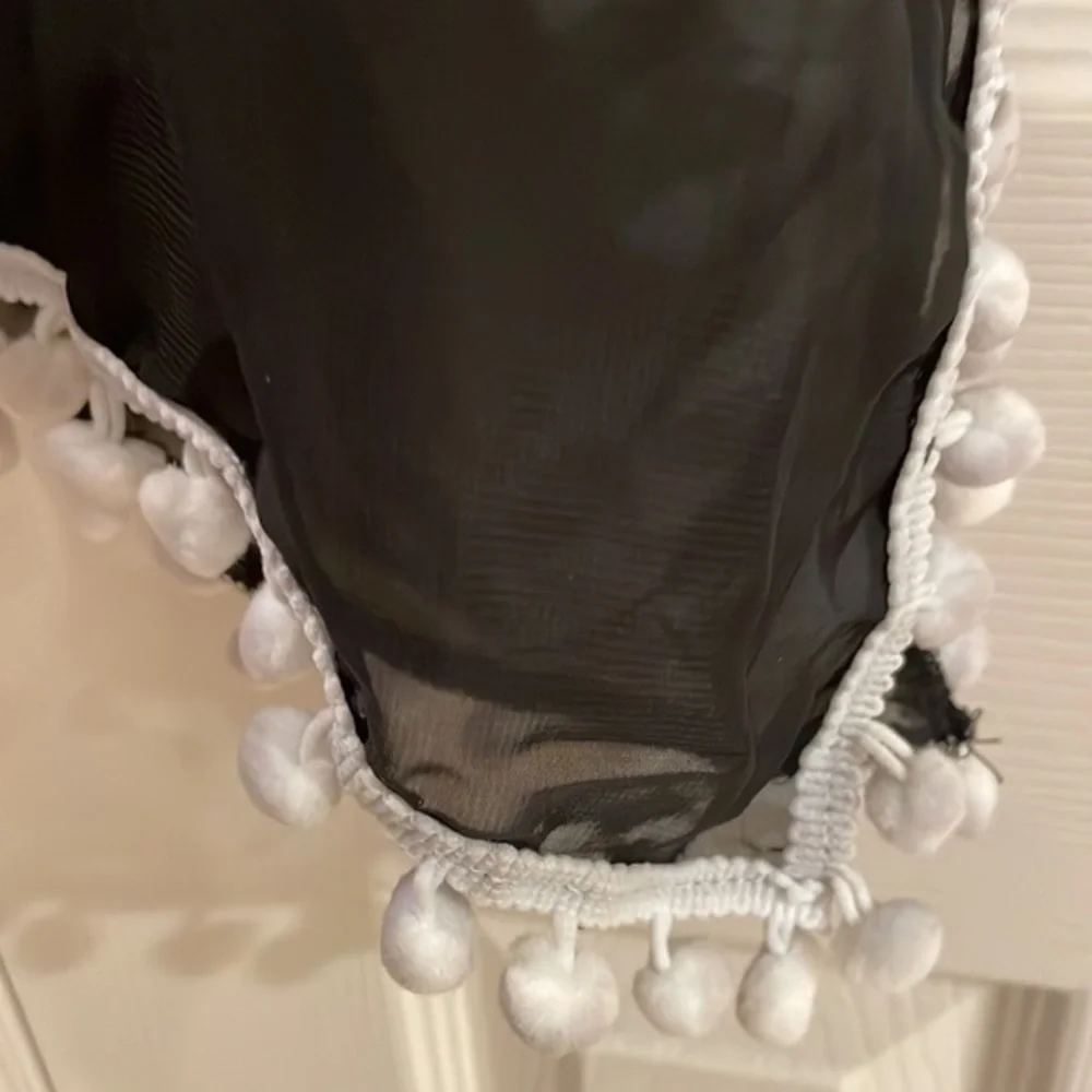 Black Bathing suit flirty coverup with pompon trims one size fits most